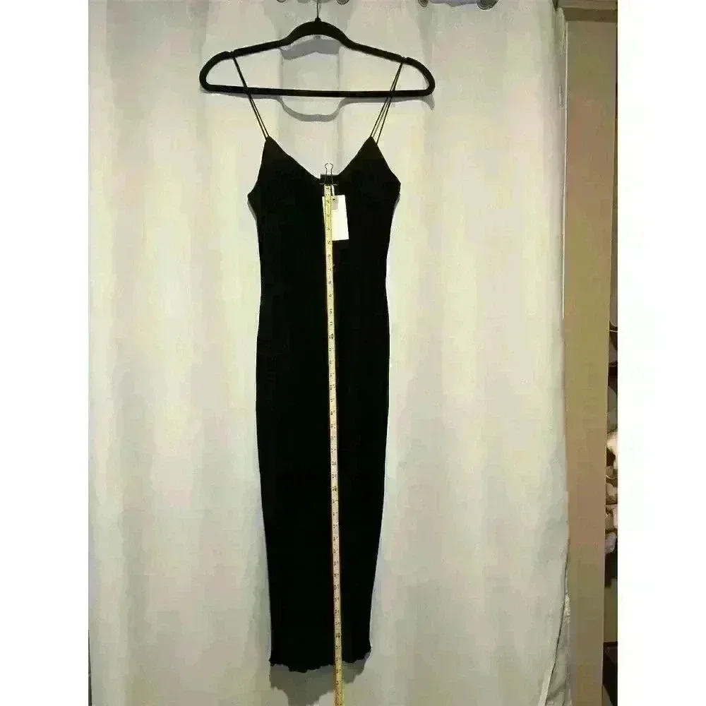 Good American Women's Black Ribbed Maxi Slip Dress Size 00